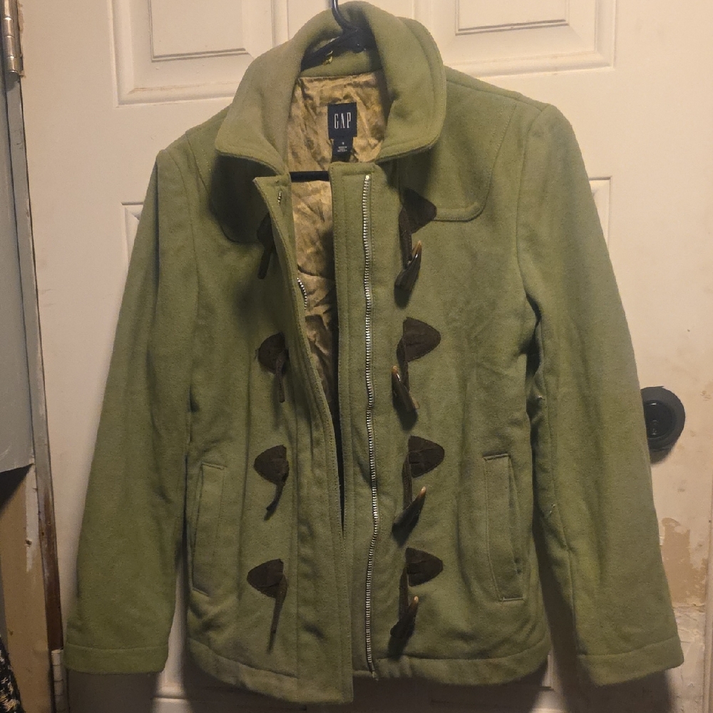 GAP Light Olive Toggle Wool-Blend Pea Coat